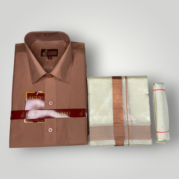 Horad Premium Art Silk Copper Shirt + Cream Dhoti + Belt