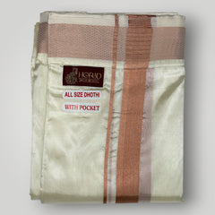 Horad Premium Art Silk Cream Shirt + Copper Zari Welcro Dhoti