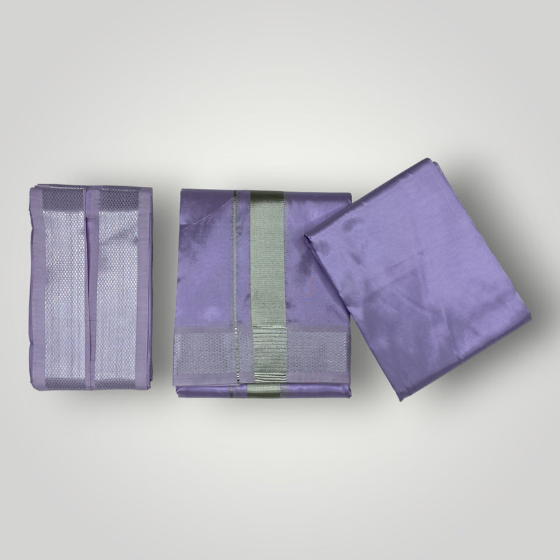 HORAD Premium Art Silk Lavender Dhoti with Shirt Material + Angavastram