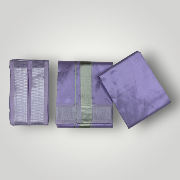 HORAD Premium Art Silk Lavender Shirt Material (3 Meter) + (9X5) Dhoti + Angavastram