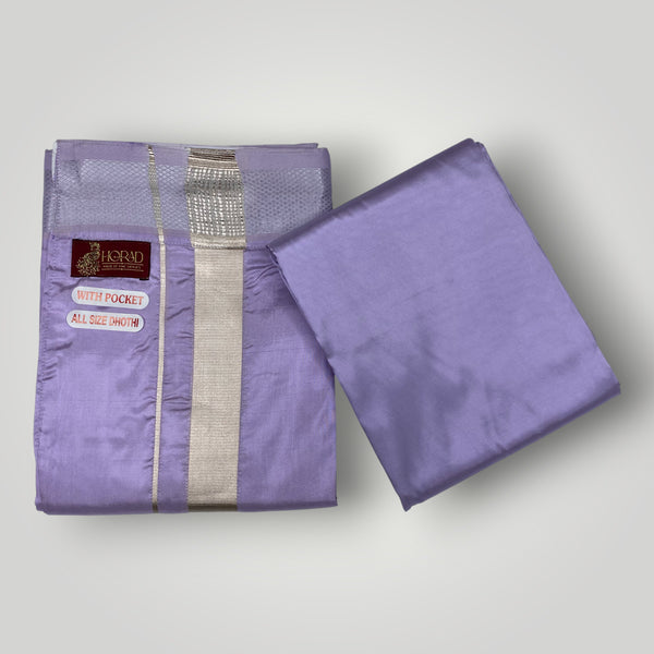 HORAD Premium Art Silk Lavender Welcro Dhoti with Shirt Material