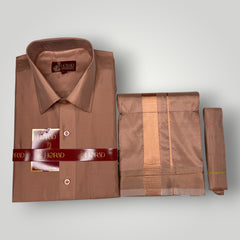 Horad Premium Art Silk Copper Shirt + Dhoti + Belt