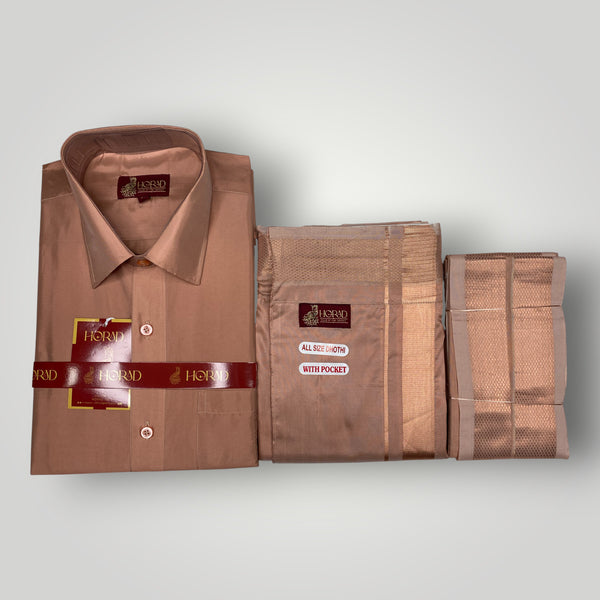 Horad Premium Art Silk Copper Shirt + Welcro Dhoti + Angavastram