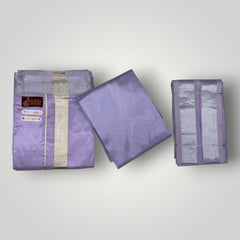 HORAD Premium Art Silk Lavender Welcro Dhoti with Shirt Material + Angavastram