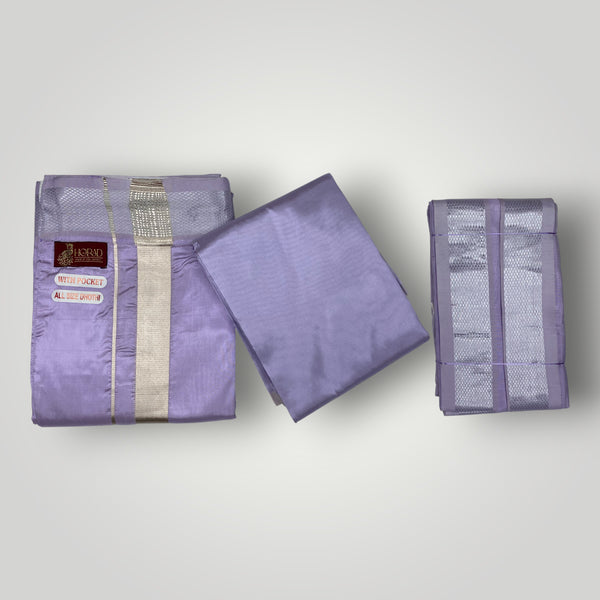 HORAD Premium Art Silk Lavender Welcro Dhoti with Shirt Material + Angavastram