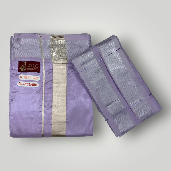 Horad Premium Art Silk Lavender Welcro Dhoti + Angavastram