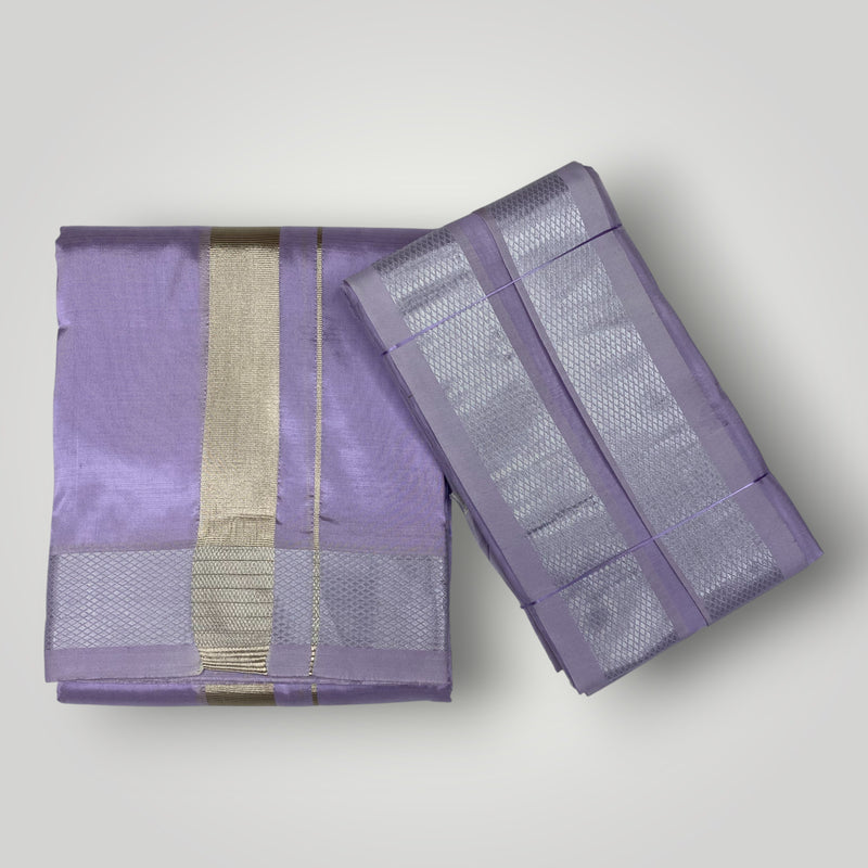 HORAD Premium Art Silk Lavender Dhoti + Angavastram (10X6)