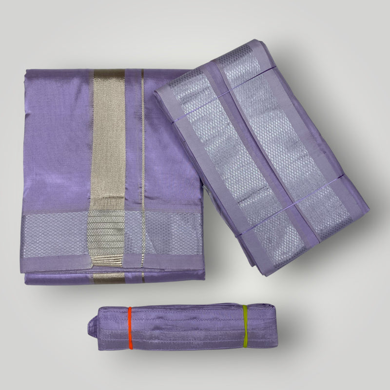 HORAD Premium Art Silk Lavender Dhoti + Angavastram + Belt
