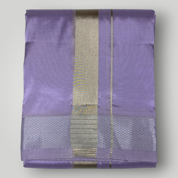 Horad Premium Art Silk Dad and Son Lavender Shirt + Dhoti + Angavastram