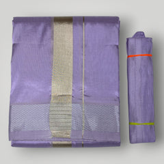 Horad Premium Art Silk Dad and Son Lavender Shirt + Dhoti + Angavastram + Belt