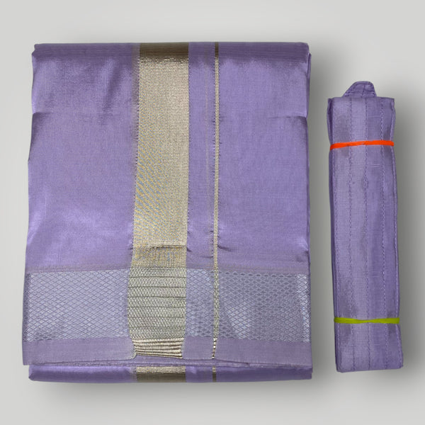 HORAD Premium Art Silk Lavender Shirt Material (3 Meter) + (9X5) Dhoti + Angavastram + Belt