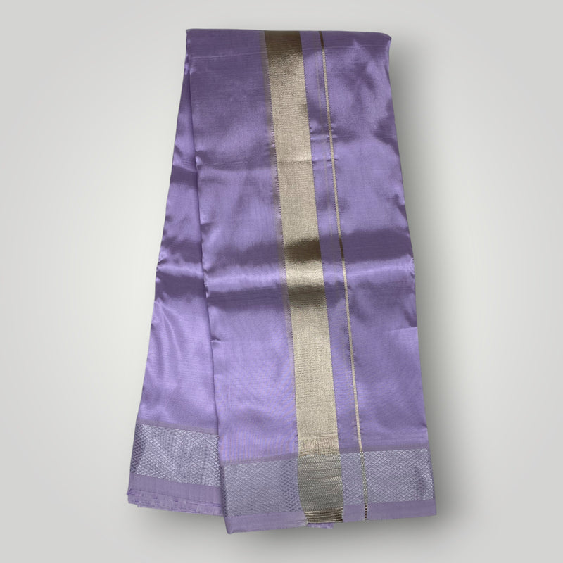 Horad Premium Art Silk Dad and Son Lavender Shirt + Dhoti + Angavastram + Belt