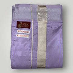 HORAD Premium Art Silk Lavender Welcro Dhoti with Shirt Material + Angavastram