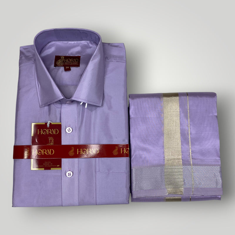 Horad Premium Art Silk Lavender Shirt + Dhoti