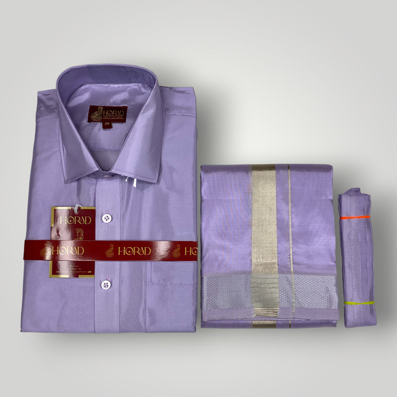 Horad Premium Art Silk Lavender Shirt + Dhoti + Belt