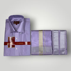 Horad Premium Art Silk Lavender Shirt + Dhoti +  Angavastram