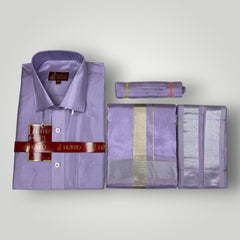 Horad Premium Art Silk Lavender Shirt + Dhoti +  Angavastram + Belt