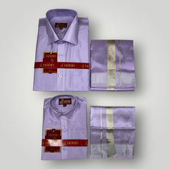 Horad Premium Art Silk Dad and Son Lavender Shirt + Dhoti