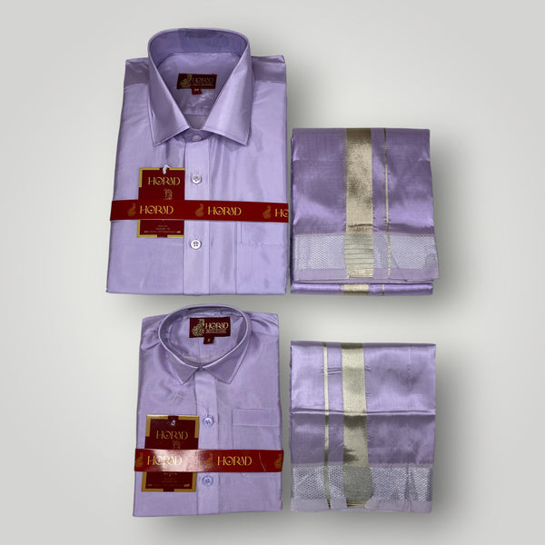 Horad Premium Art Silk Dad and Son Lavender Shirt + Dhoti