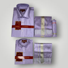 Horad Premium Art Silk Dad and Son Lavender Shirt + Dhoti + Belt