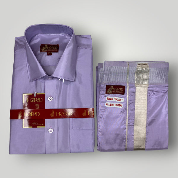 Horad Premium Art Silk Lavender Shirt + Welcro Dhoti