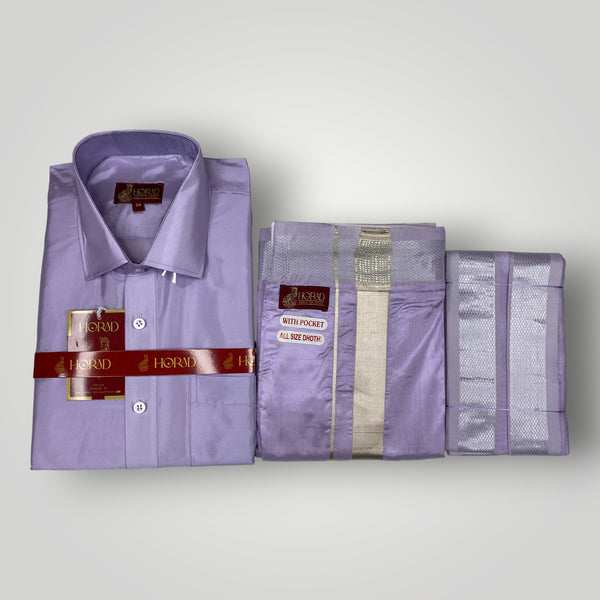 Horad Premium Art Silk Lavender Shirt + Welcro Dhoti + Angavastram