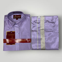 Horad Premium Art Silk Dad and Son Lavender Shirt + Welcro Dhoti