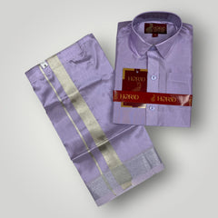 Horad Premium Art Silk Dad and Son Lavender Shirt + Welcro Dhoti