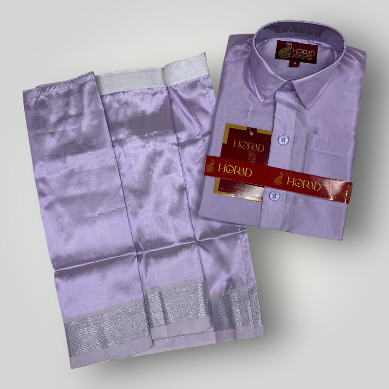 Horad Premium Art Silk Dad and Son Lavender Shirt + Dhoti