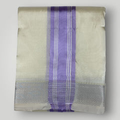 HORAD Premium Art Silk Cream with Lavender+Silver Border Dhoti