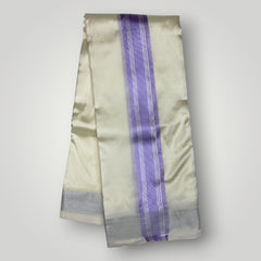 HORAD Premium Art Silk Cream with Lavender+Silver Border Dhoti + Belt