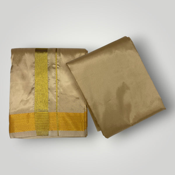 HORAD Premium Art Silk Light Gold  Dhoti with Shirt Material