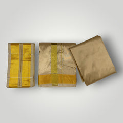 HORAD Premium Art Silk Light Gold  Shirt Material (3 Meter) + (9X5) Dhoti + Angavastram