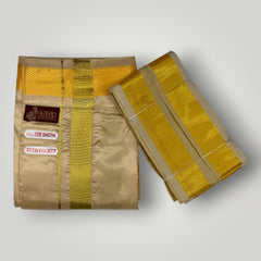 Horad Premium Art Silk Light Gold  Welcro Dhoti + Angavastram