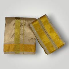 HORAD Premium Art Silk Light Gold  Dhoti + Angavastram (8X4)
