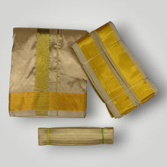 HORAD Premium Art Silk Light Gold  Dhoti + Angavastram + Belt (9X5)