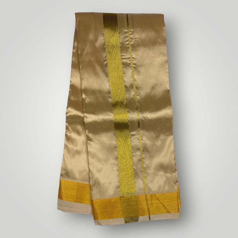 HORAD Premium Art Silk Light Gold Dhoti with Shirt Material + Belt