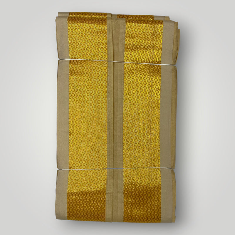 HORAD Premium Art Silk Light Gold  Welcro Dhoti with Shirt Material + Angavastram