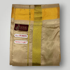 HORAD Premium Art Silk Light Gold  Welcro Dhoti with Shirt Material
