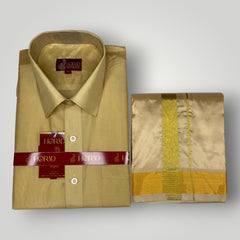 Horad Premium Art Silk Light Gold  Shirt + Dhoti