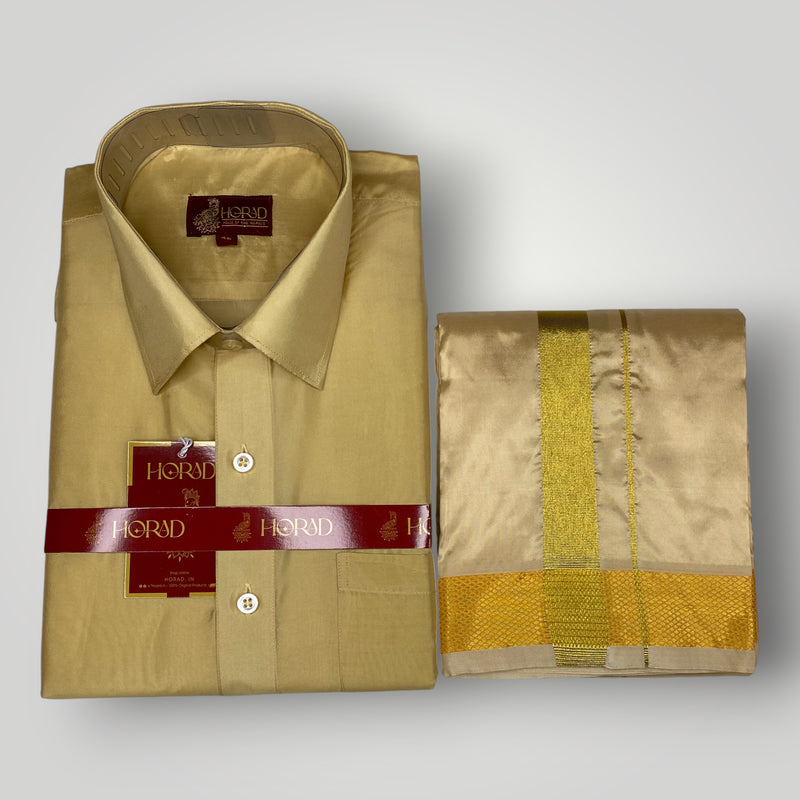 Horad Premium Art Silk Light Gold  Shirt + Dhoti
