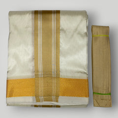 Horad Premium Art Silk Cream  Shirt + Cream with Gold Border Dhoti + Angavastram + Belt