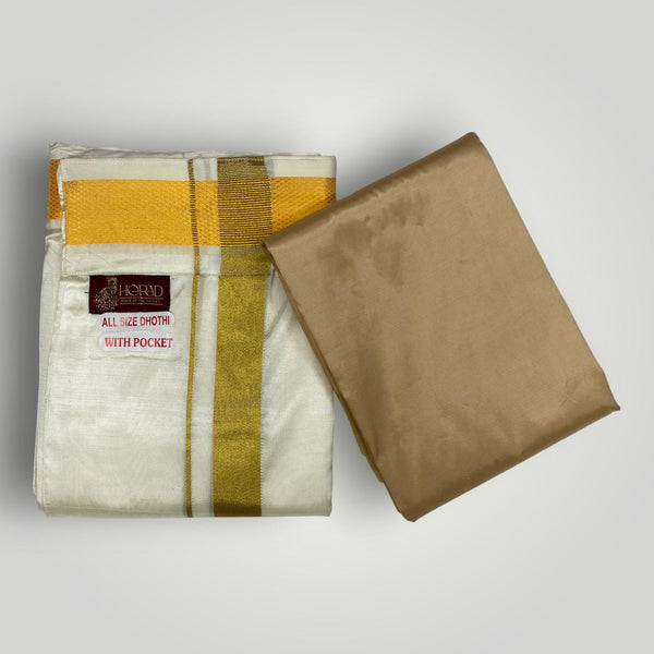 HORAD Premium Art Silk Cream  Welcro Dhoti with Shirt Material