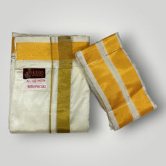 Horad Premium Art Silk Cream  Welcro Dhoti + Angavastram