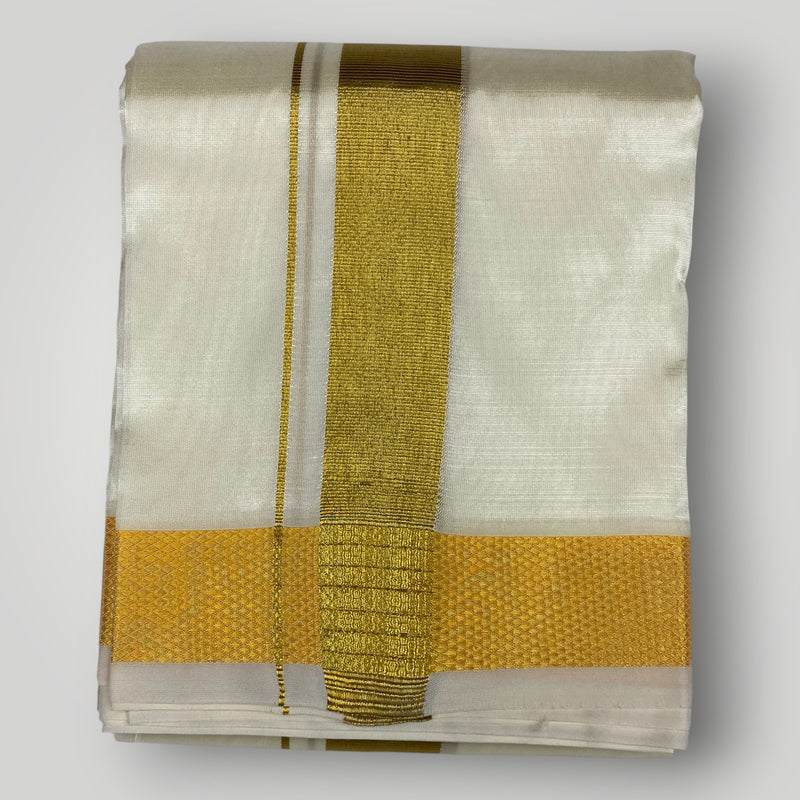 HORAD Premium Art Silk Cream Dhoti + Angavastram (8X4)