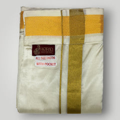 Horad Premium Art Silk Cream  Welcro Dhoti + Angavastram