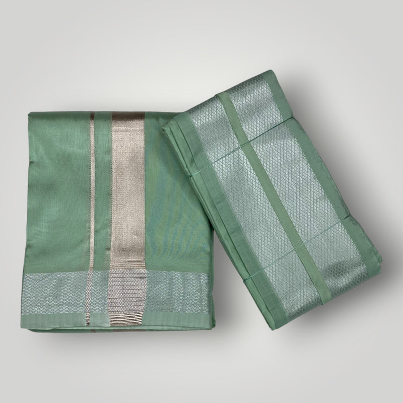 HORAD Premium Art Silk Pista Green Dhoti + Angavastram (8X4)