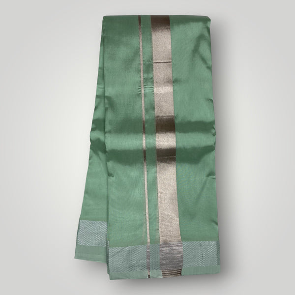 Horad Premium Art Silk Dad and Son Pista Green Shirt + Dhoti + Angavastram