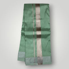 Horad Premium Art Silk Dad and Son Pista Green Shirt + Dhoti + Angavastram + Belt