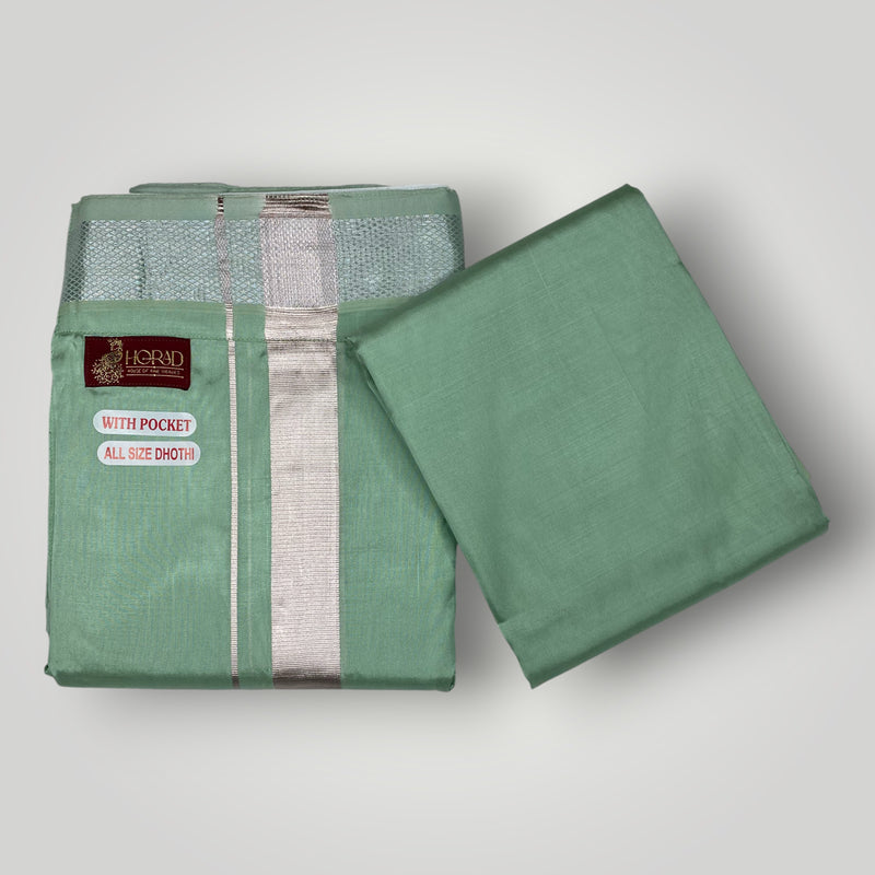 HORAD Premium Art Silk Pista Green Welcro Dhoti with Shirt Material